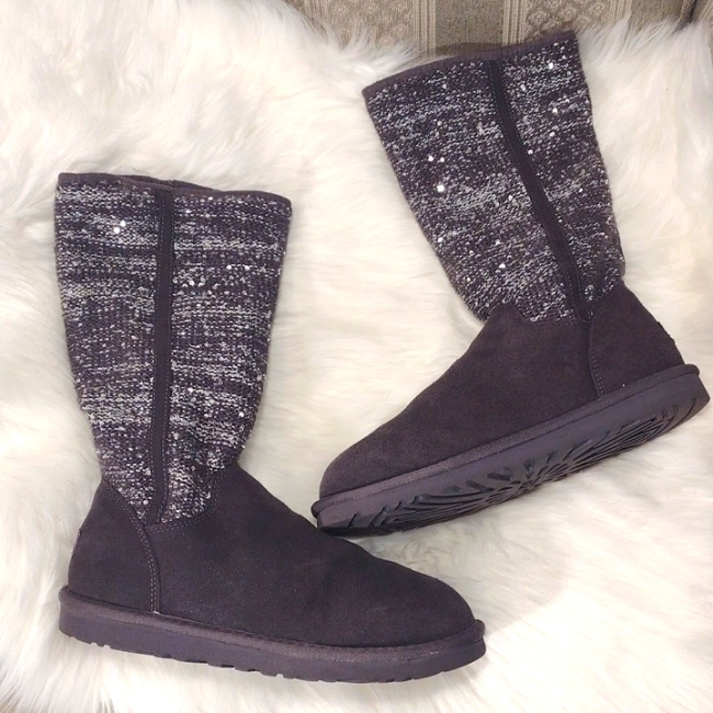 Ugg Sequin Gray Sweater Boots - image 1